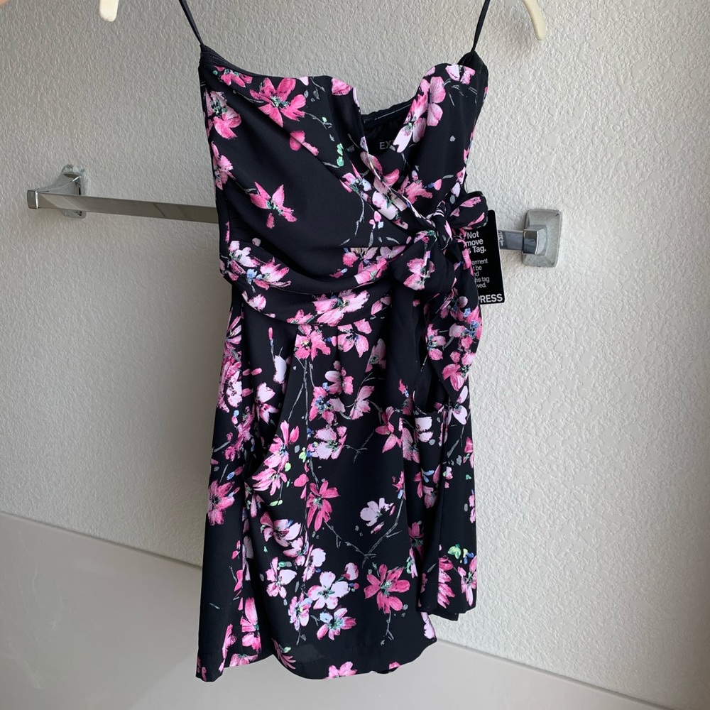 Express Cherry Blossom Floral Strapless Romper